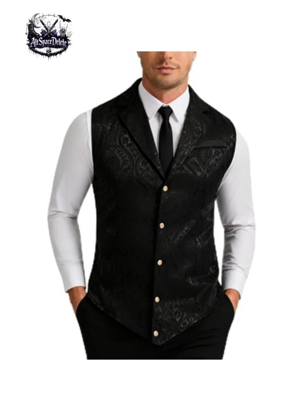 Mens Victorian Steampunk Suit Vest Jacquard Notched Lapel Slim Fit Formal